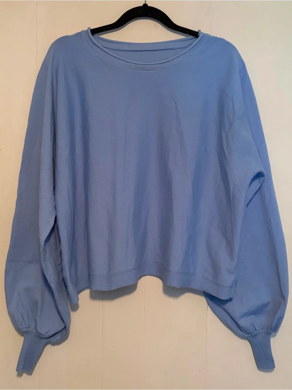 Cornflower Blue Long Sleeve matching knit shorts set balloon sleeves